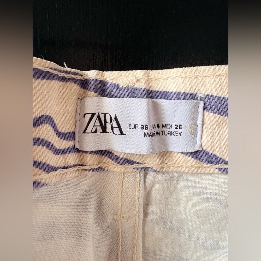 Zara Cream Blue Abstract Straight Leg Denim Jeans Size 4 - Picture 10 of 13